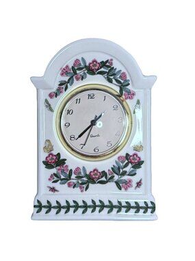 Portmeirion Botanic Garden Porcelain Mantel Clock White Pink/Green Floral